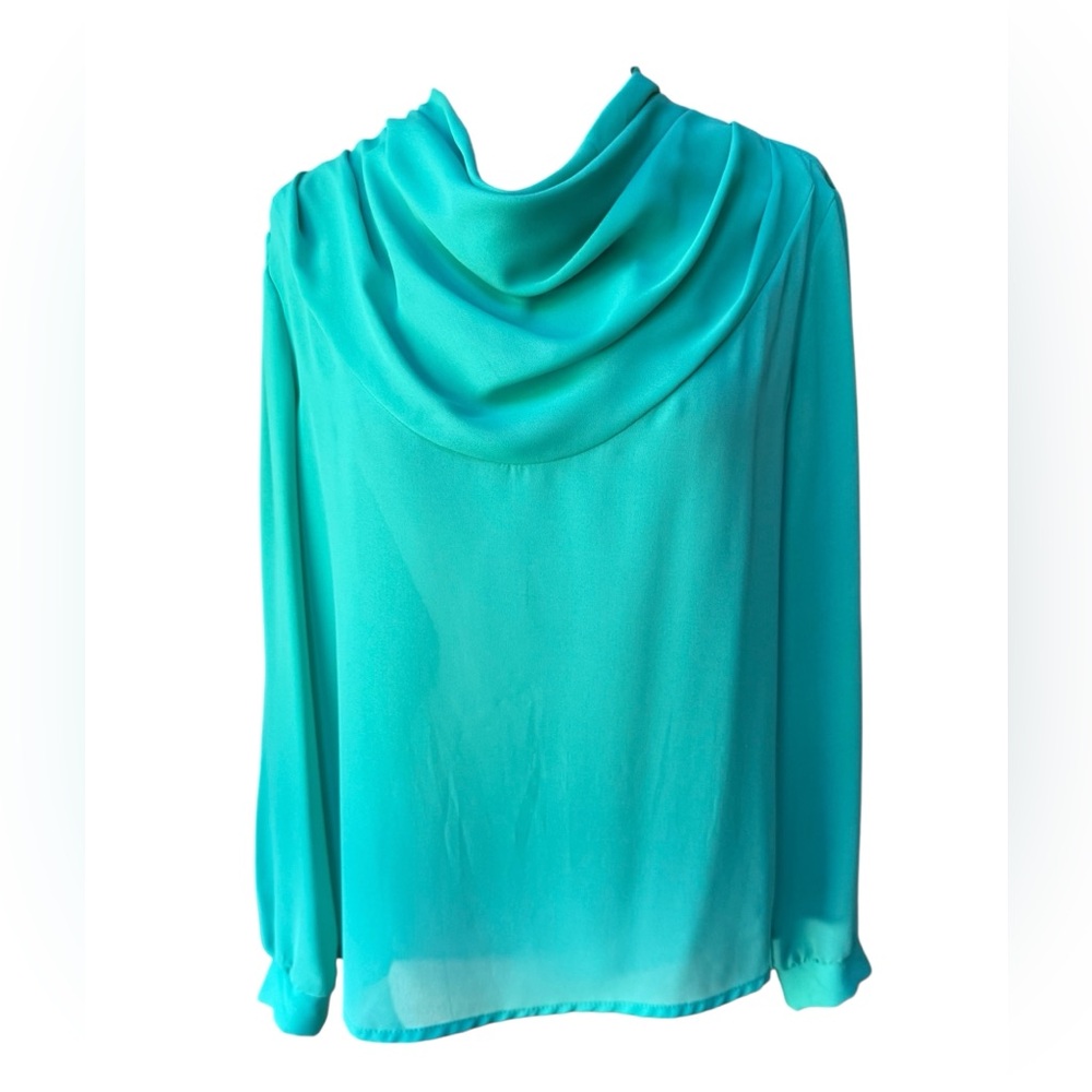 1980s David Strauss Semi-Sheer Poly‎ Cowl Neck Blouse